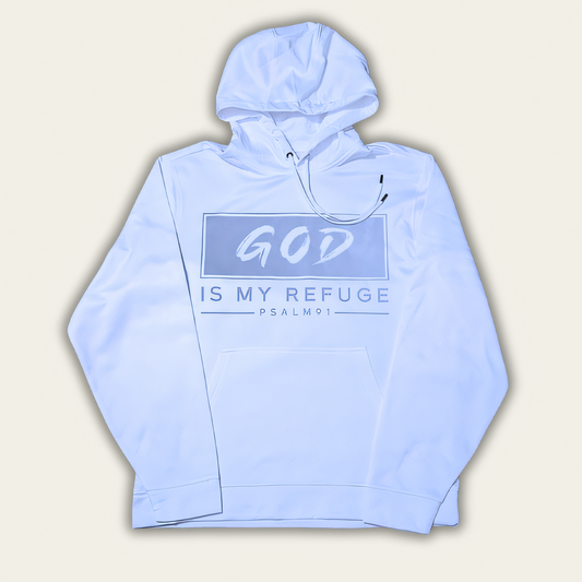 Fleece Hooded Pullover Dark Gray Reflective words on the Back